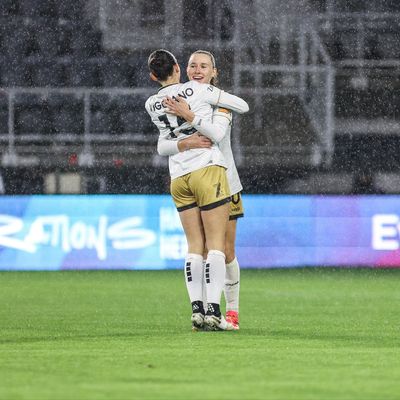 Spokane Zephyr’s Natalie Viggiano, left, embraces Emina Ekic during a win over DC Power on May 13 in Washington, D.C. (Courtesy of Spokane Zephyr)