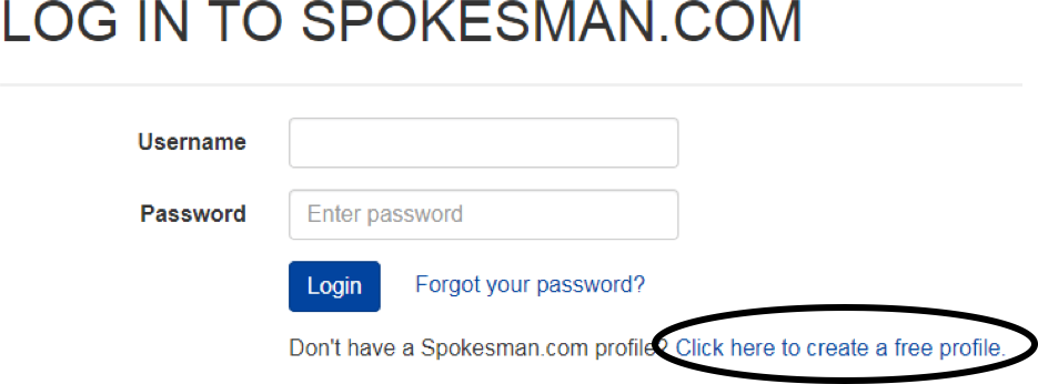 Screenshot of 'Click here to create a free profile.' link