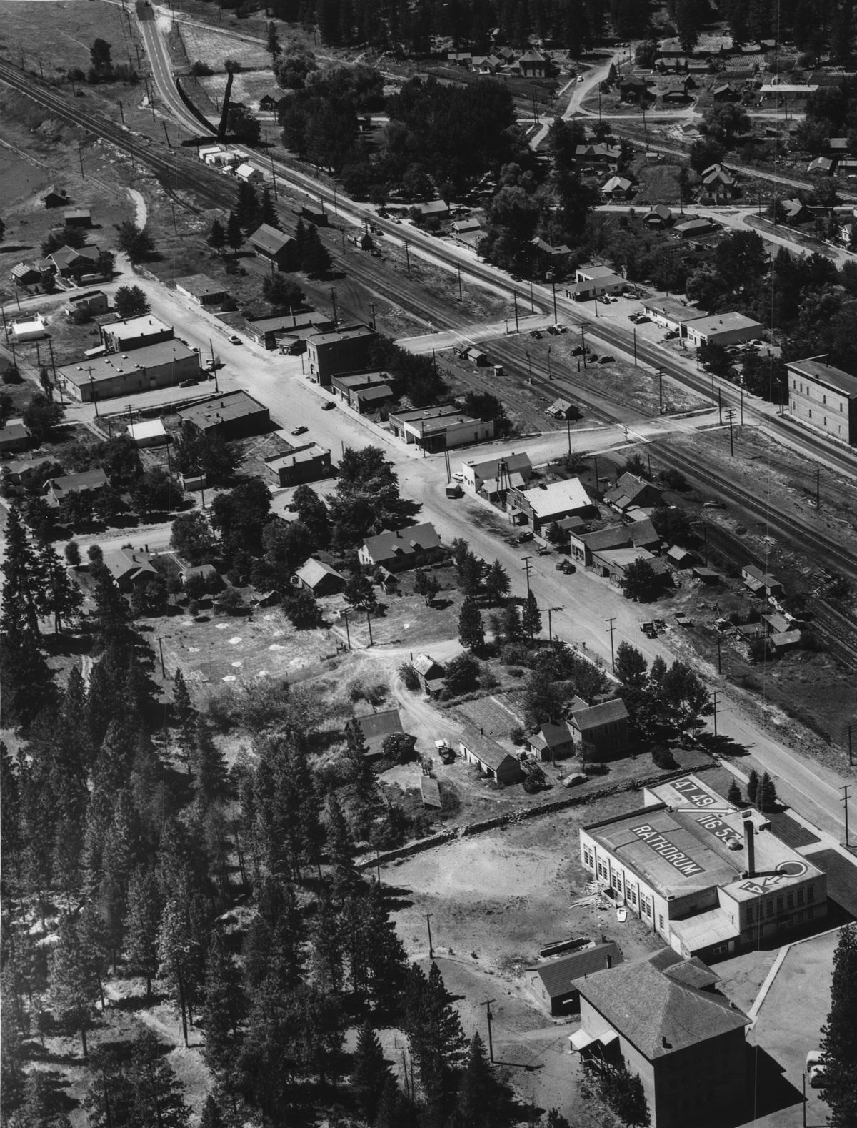1953: Though Rathdrum lost its place as the Kootenai County seat in 1908, it was still an important place for railroads, businesses and agriculture situated on the edge of the large prairie that carries its name. The town’s population and prosperity have been influenced by its proximity to Spokane and Coeur d’Alene. The town’s busy railroad corridor, now owned by the BNSF Railway, moves cargo through the region. The Empire Builder, a long-distance passenger train operated by Amtrak, passes through Rathdrum on its route from Seattle and Portland to Chicago.  (Spokesman-Review Photo Archives)