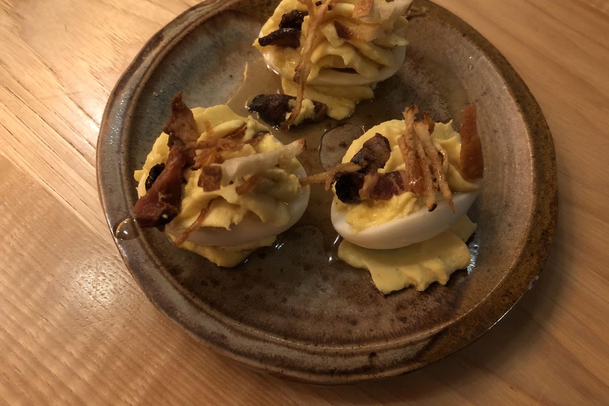 Deviled eggs at Wandering Table in Kendall Yards. (Don  Chareunsy / The Spokesman-Review)