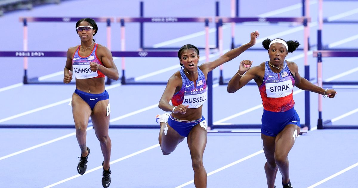 Olympic roundup Team USA's Masai Russell wins 100m hurdles in photo