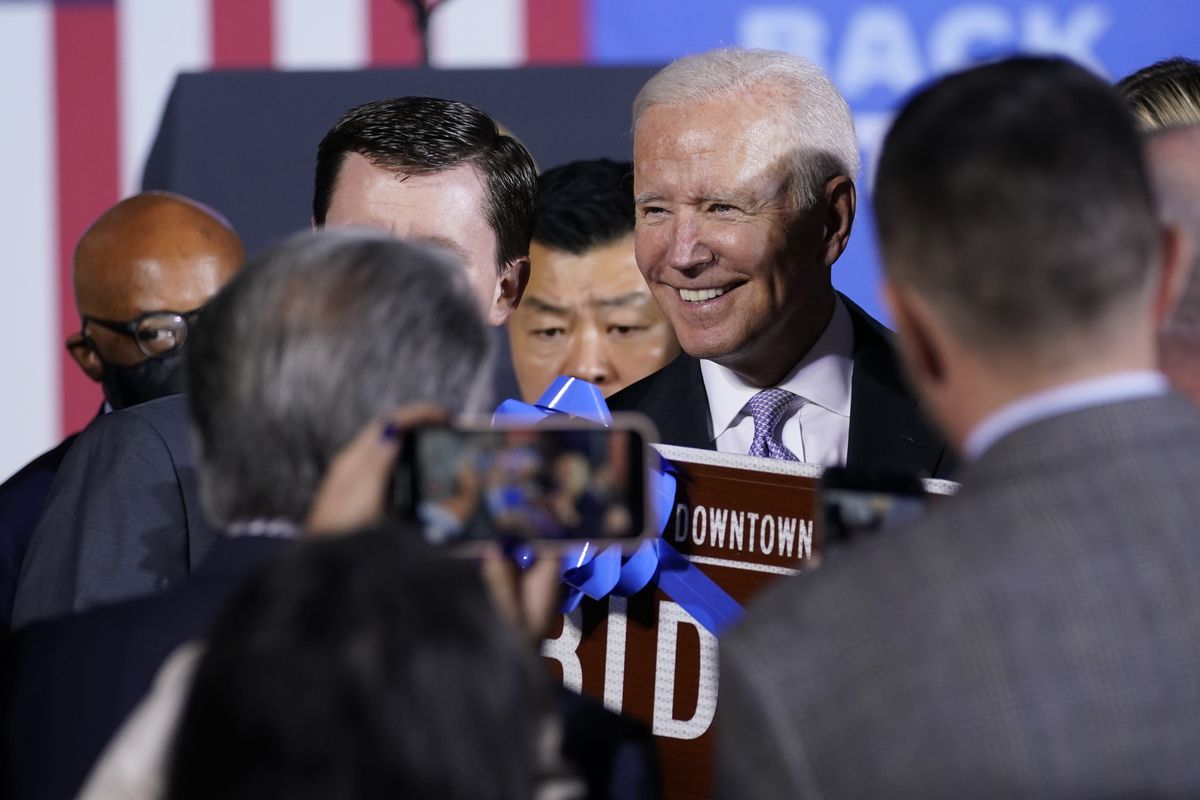President Joe Biden greets people after speaking about his infrastructure plan and his domestic agenda during a visit to the Electric City Trolley Museum in Scranton, Pa., Wednesday, Oct. 20, 2021. (Susan Walsh)