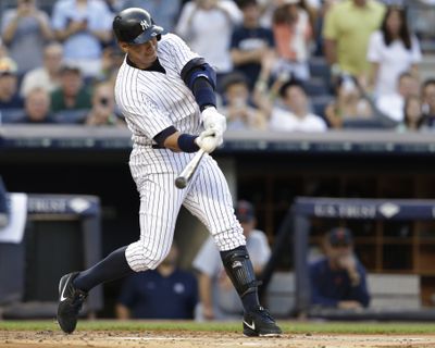 Alex Rodriguez homers in the first inning for 3,000th hit. (Associated Press)