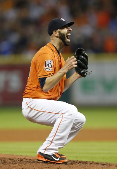 Astros starting pitcher Mike Fiers’ is fired-up after throwing no-hitter. (Associated Press)