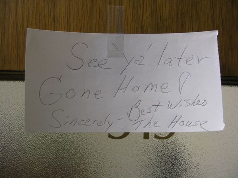Here's the sign a House delegation left on a Senate office door on Wednesday night: 