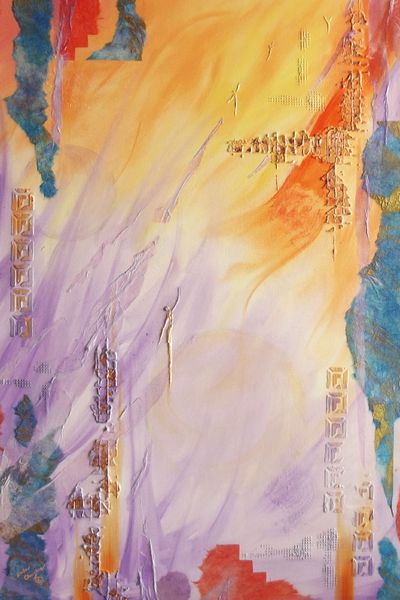 Mixed media painting by Linda Christine called “Ascending Journey.”