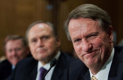 From right, General Motors CEO Rick Wagoner, Chrysler CEO Robert Nardelli and Ford CEO Alan Mulally testify at a hearing on the crisis in the automotive industry on Capitol Hill in Washington on Tuesday.  (Associated Press / The Spokesman-Review)