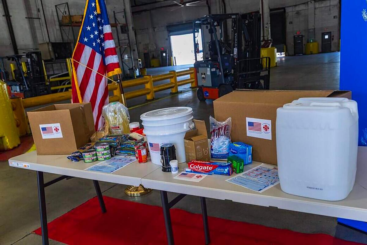 Display of items that included 700 hygiene kits and 700 food items, part of a humanitarian assistance cargo delivery operation to Cuba, part of Secretary of State Marco Rubio
