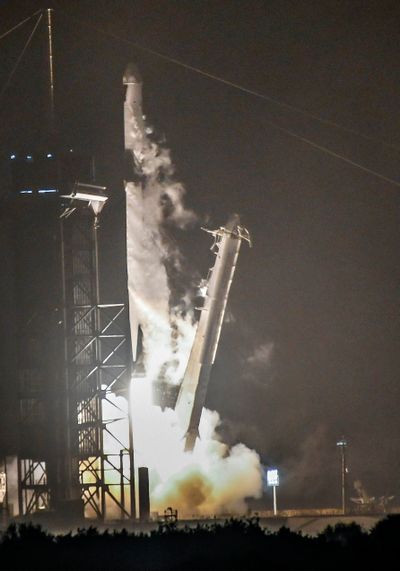 A SpaceX Falcon 9 rocket lifts off Tuesday morning from Kennedy Space Center, Fla.  (Craig Bailey)