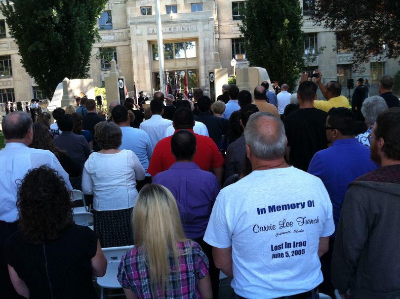 The crowd at the Idaho Fallen Soldier Memorial on Wednesday morning, the 12th anniversary of the 9/11 attacks, included families of Idaho military members killed since those attacks. (Betsy Russell)