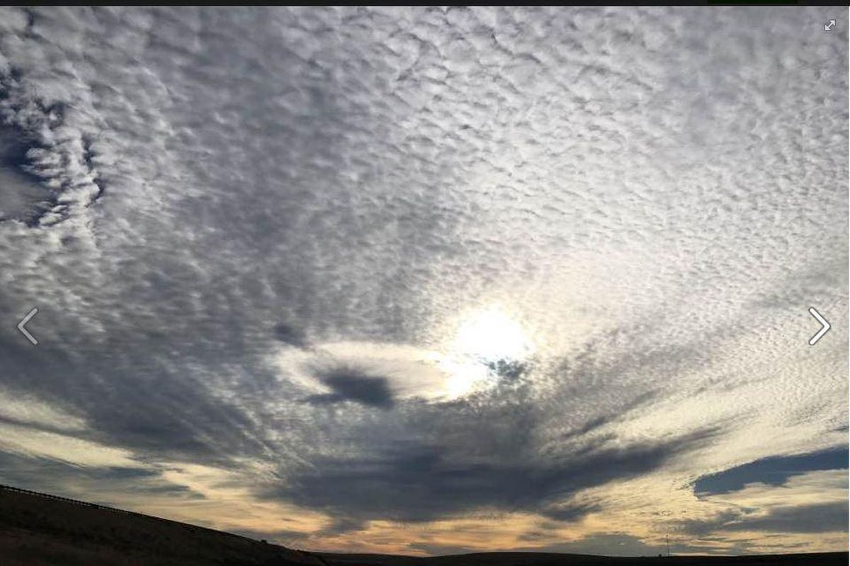 Hole punch clouds, or cavums, are photographed at 7 a.m. June 20, 14 miles west of Ritzville, Wash., by Valerie Maier. Maier posted the photo on Facebook. (Valerie Maier / Courtesy of Valerie Maier)