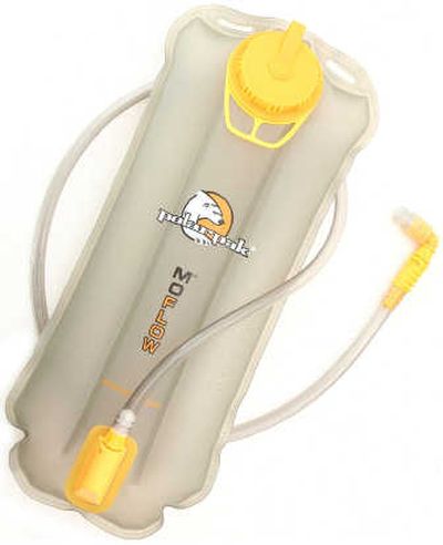 On the MOFLOW, once inflated, water squirts from the valve when you bite, allowing for a quick drink.
 (  / The Spokesman-Review)