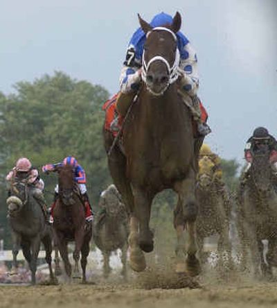 
All was right for Smarty Jones and jockey Stewart Elliott in a runaway win in the Preakness. Now they have their sights on the Belmont Stakes.All was right for Smarty Jones and jockey Stewart Elliott in a runaway win in the Preakness. Now they have their sights on the Belmont Stakes.
 (Associated PressAssociated Press / The Spokesman-Review)