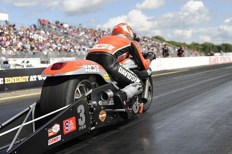 Andrew Hines prepares to run in the NHRA Full Throttle Drag Racing Series. (Photo courtesy of NHRA)