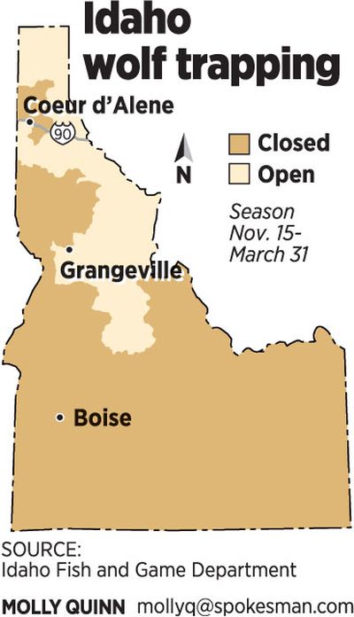 Map shows which areas are open during the Idaho wolf trapping season.  (Molly Quinn)