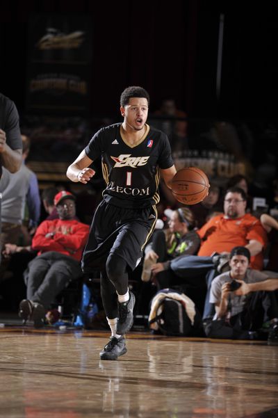 Tyler Harvey of the Erie BayHawks brings the ball up the court against the Canton Charge at the Canton Memorial Civic Center on Dec. 19 in Canton, Ohio.