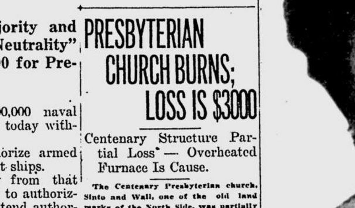 Centenary Presbyterian Church, “one of the old landmarks of the North Side,” was partially destroyed by fire, the Spokane Daily Chronicle reported on March 2, 1917. (Jonathan Brunt / The Spokesman-Review)
