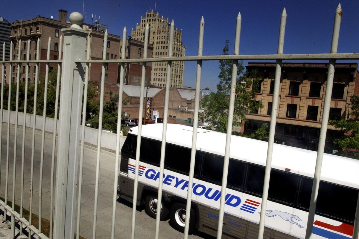 FILE - A Portland-bound Greyhound leaves the Spokane intermodal center in 2004. (Jed Conklin / The Spokesman-Review)