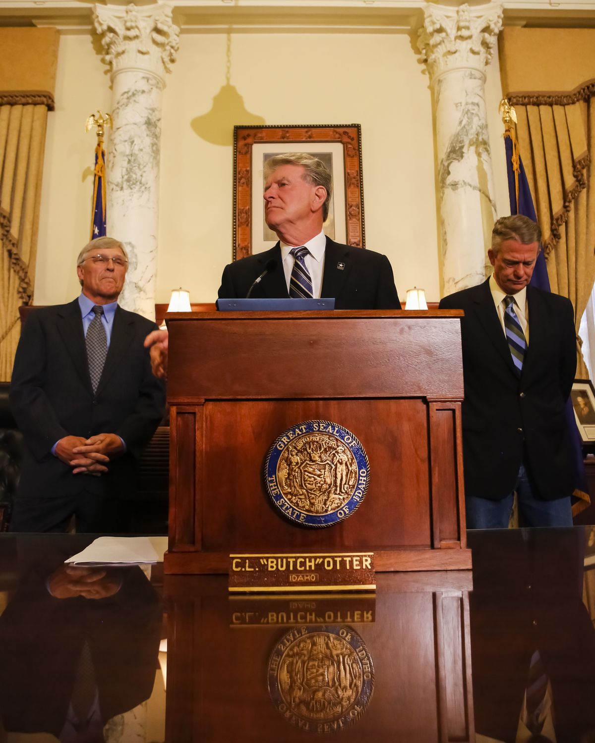 Idaho Gov. Butch Otter takes questions after issuing a proclamation ordering a special session Wednesday. (Associated Press)