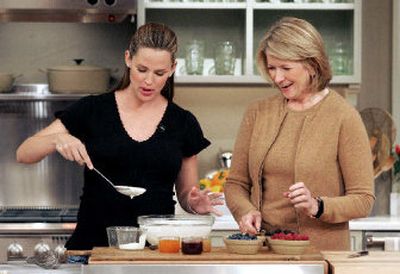 
In this image provided by Martha Stewart Living Television, Martha Stewart, right, teaches Jennifer Garner, who stars in the television show, 