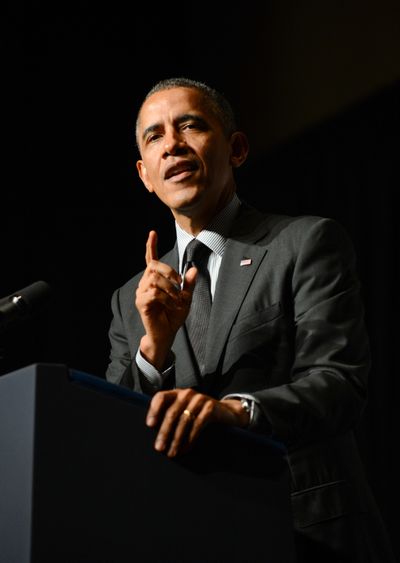 President Barack Obama speaks at the National Action Network conference Friday in New York. (Associated Press)