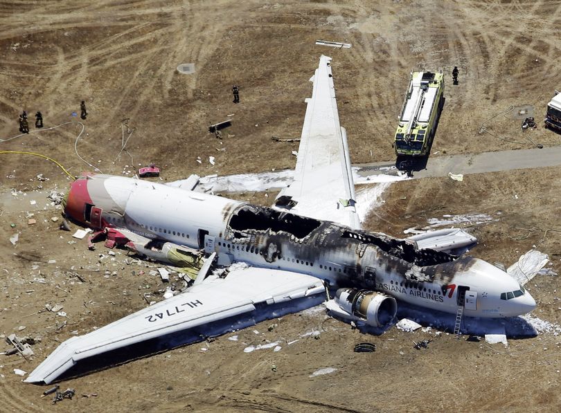 This aerial photo shows the wreckage of Asiana Flight 214 after it crashed at San Francisco International Airport on Saturday. (Associated Press)