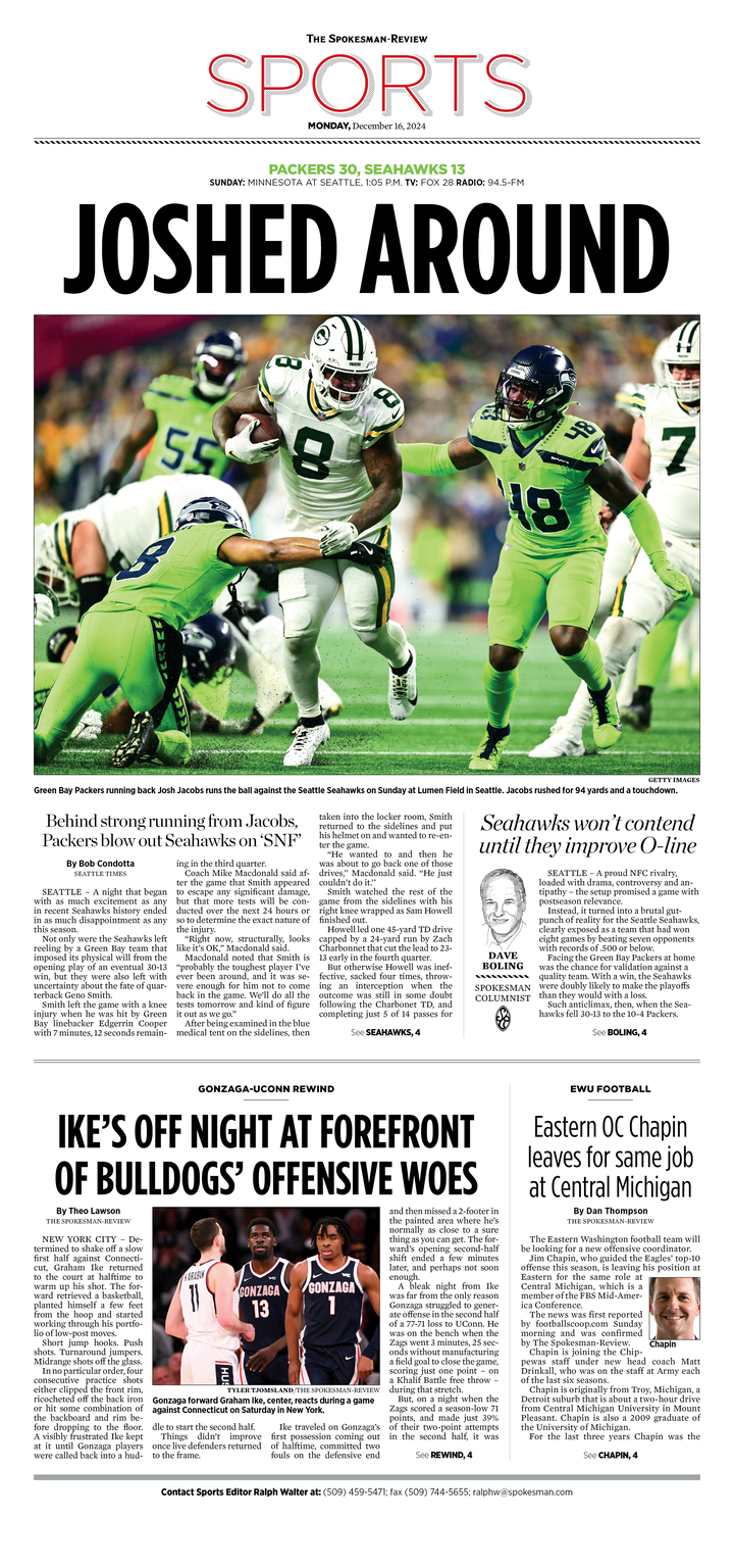 Sports Front Page for Dec. 16, 2024 The SpokesmanReview