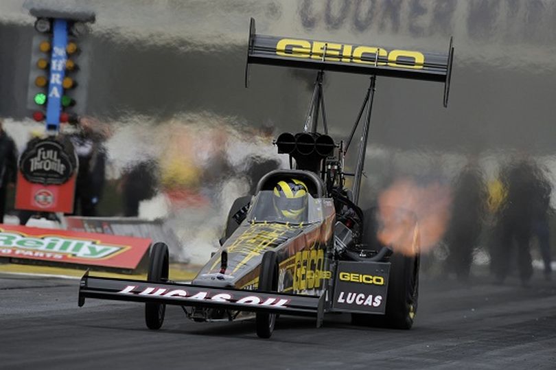 Morgan Lucas launches off the Pomona, Calif. starting line en route to the number one qualifying position for the season-opening NHRA Full Throttle Drag Racing Series. Final round action takes place today. (Photo courtesy of NHRA)