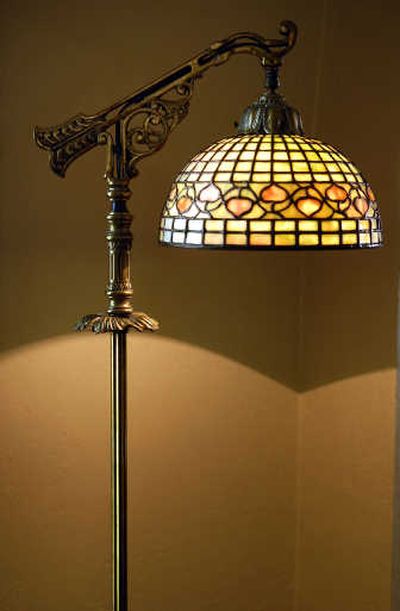 
At right is a Briggs' creation that he dubbed Merlot. In the photo below, Briggs' beautiful Tiffany-style lamp is known as Acorn. He creates one lamp per year.
 (Photos by Jed Conklin/ / The Spokesman-Review)