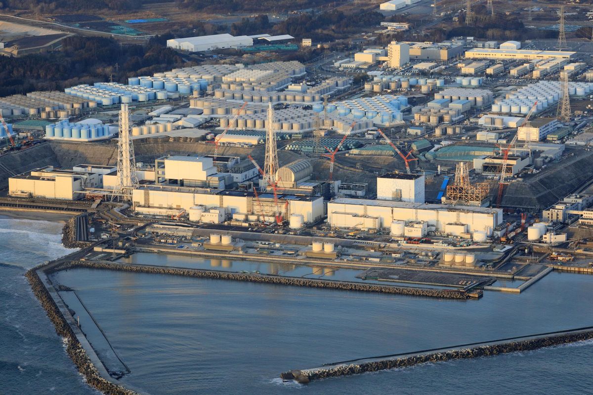 This aerial photo shows the Fukushima Dai-ichi nuclear power plant operated by Tokyo Electric Power Company (TEPCO) in Okuma town, Fukushima prefecture, northeastern Japan, on Feb. 14, 2021, a day after a strong earthquake. TEPCO says both of two seismometers at Unit 3, one of three melted reactors, had been out of order since last week and were not able to collect data when the powerful earthquake struck the area on Feb. 13, calling into question if the company