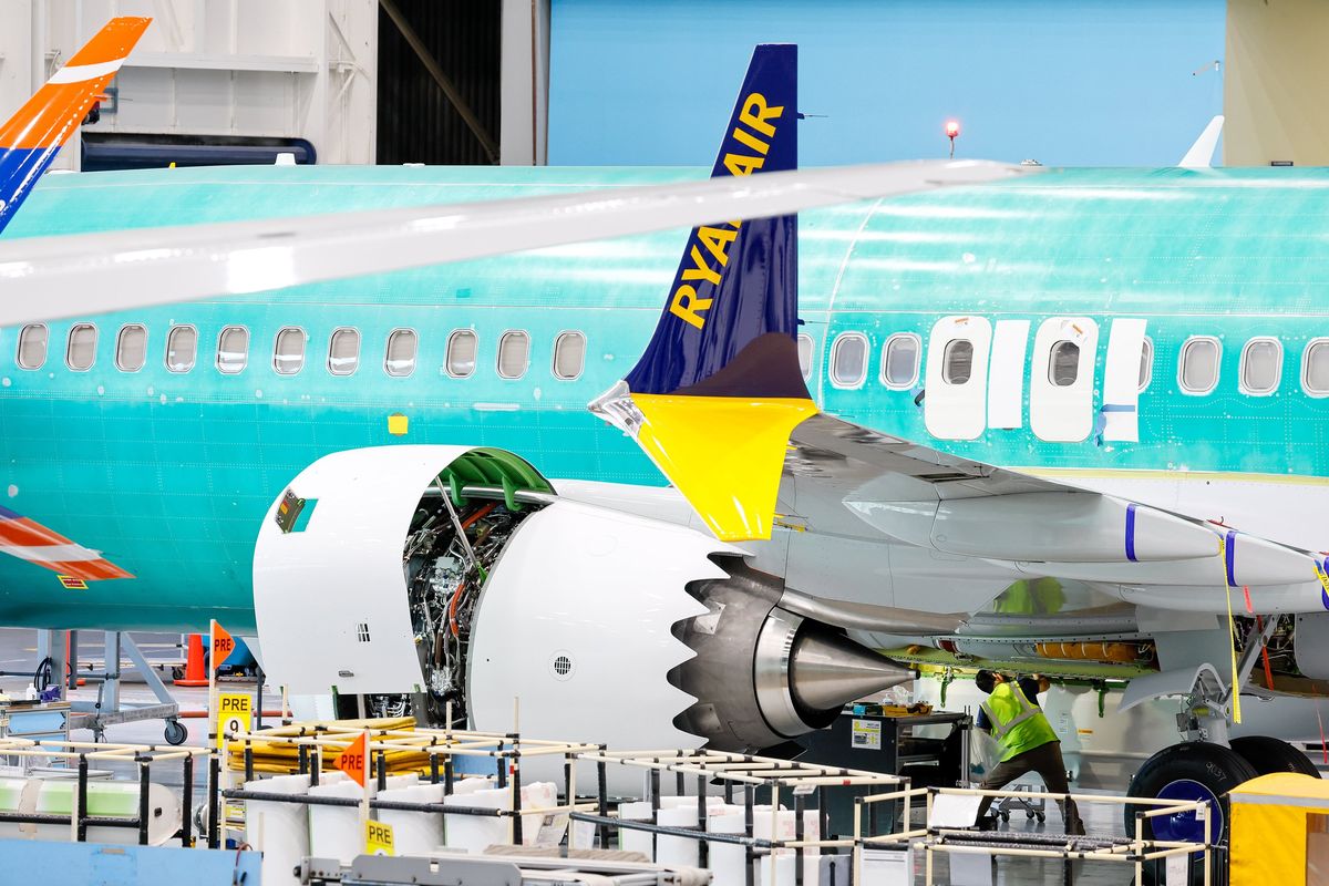 737 MAX aircraft are seen in various states of assembly at the Boeing 737 factory June 25 in Renton, Wash.  (Jennifer Buchanan/The Seattle Times/TNS)