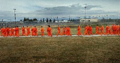 
Geiger Corrections inmates walk from lunch back to their cells in the West Plains on Tuesday. Spokane County cities will have to pay  $66.85 per day to house an inmate. 
 (Brian Plonka / The Spokesman-Review)