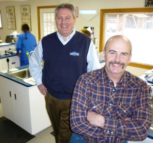 Jim Frank, left, president and CEO of Litehouse, with Edward Hawkins Jr., one of the food company’s founders and former CEO. They are pictured in the Litehouse Innovation, Research and Culinary Center.
