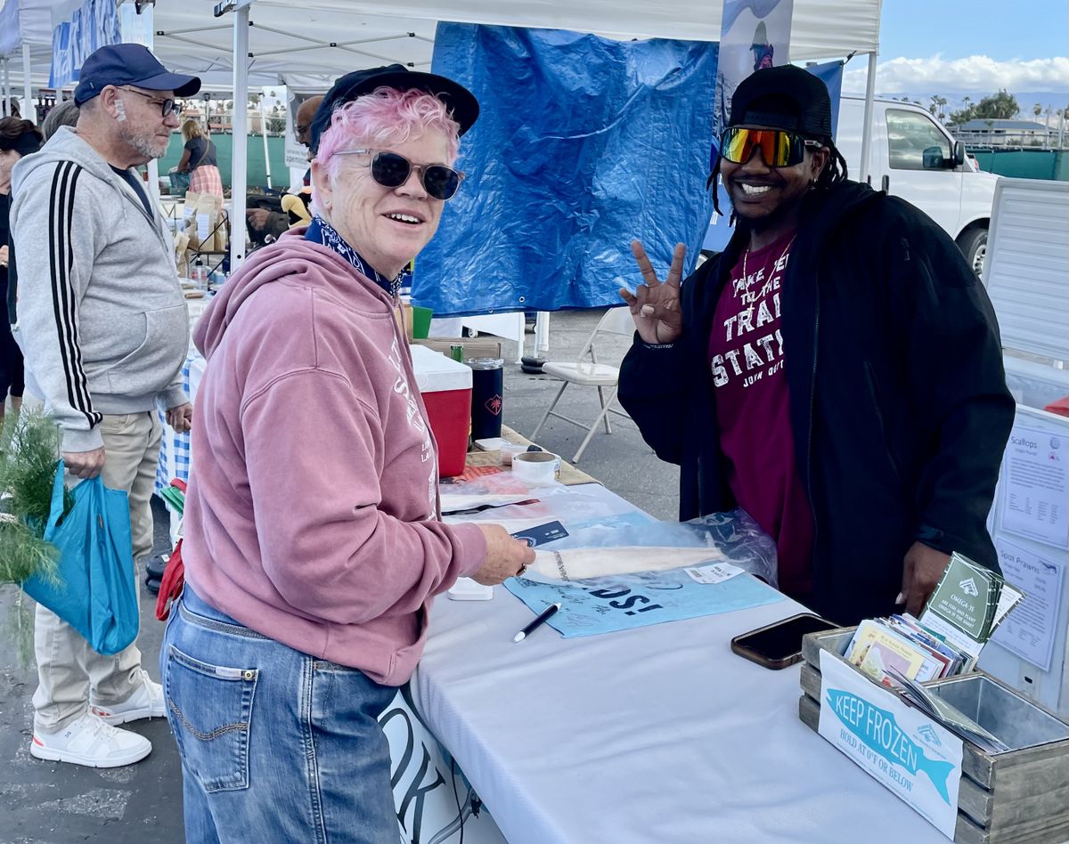 Leslie is a regular at Hook & Line, a seafood outlet at Palm Springs Farmers Market. (John Nelson)