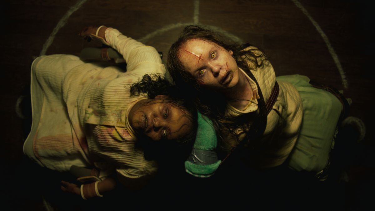 Lidya Jewett, left, and Olivia Marcum in “The Exorcist: Believer.”  (Universal Pictures)