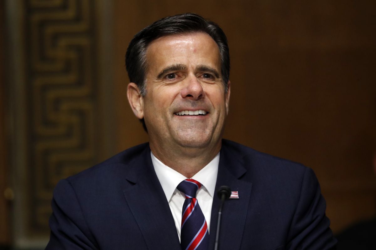 FILE – In this May 5, 2020, file photo, then-Rep. John Ratcliffe, R-Texas, and now Director of National Intelligence testifies before the Senate Intelligence Committee on Capitol Hill in Washington. Officials say Russia and Iran have obtained some voter registration data, aiming to interfere in the November election.  (Andrew Harnik)