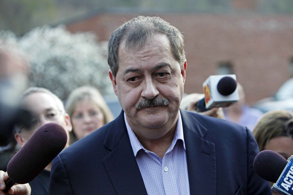 Massey Energy Co. CEO Don Blankenship speaks to reporters Tuesday in Montcoal, W.Va.