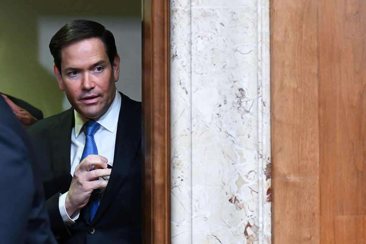 Secretary of State Marco Rubio looks into a hearing room in Washington, D.C., ahead of his testimony in May.  (Matt McClain/The Washington Post)