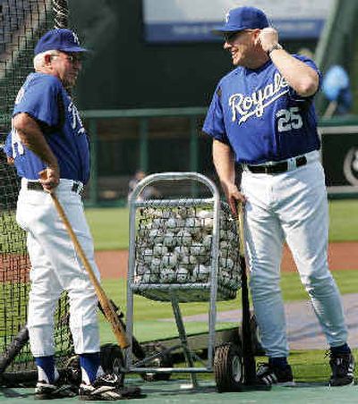 
Bob Schaefer, left, and new Royals skipper Buddy Bell share a laugh. 
 (Associated Press / The Spokesman-Review)