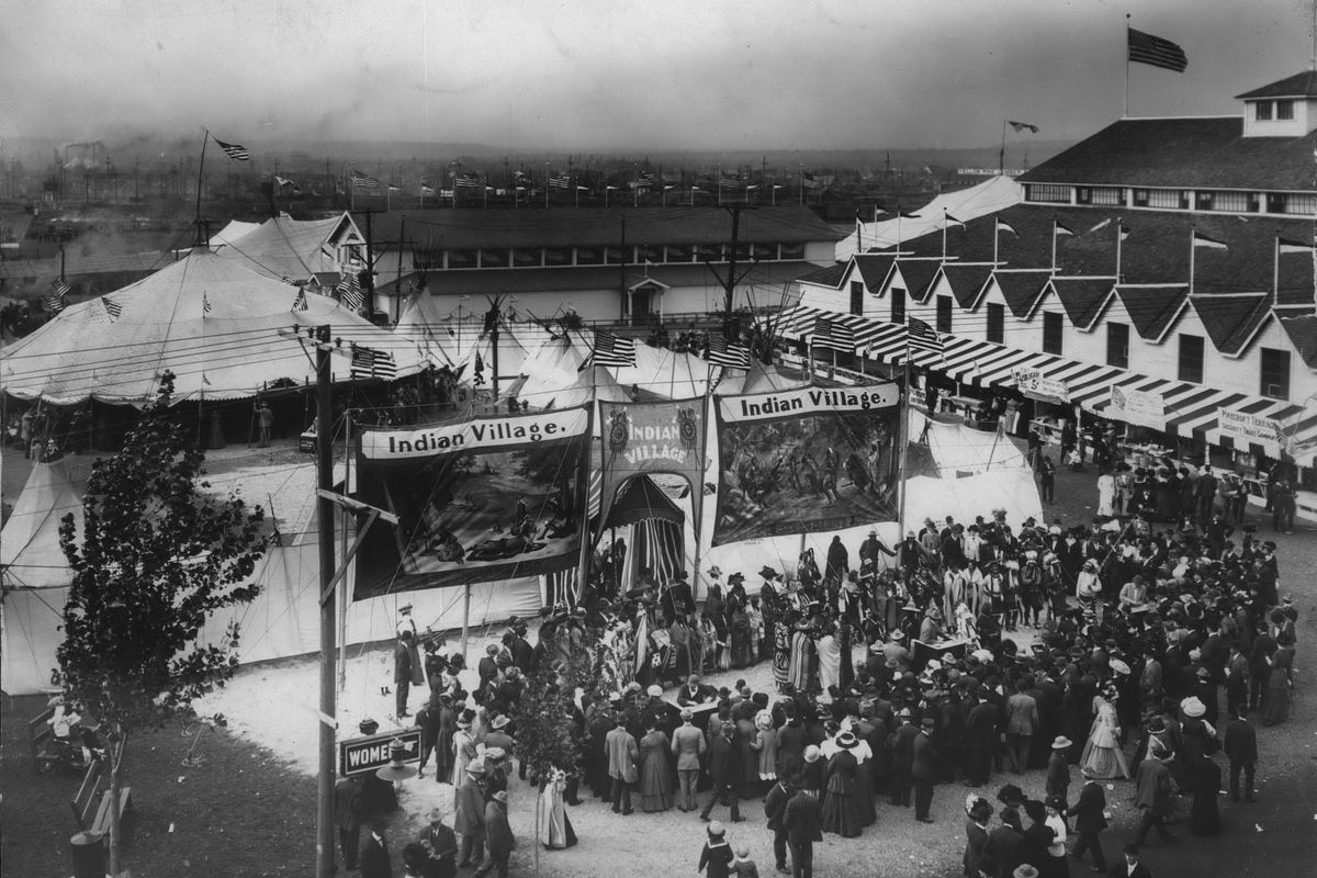 1910: The Indian Village display at the Spokane Interstate Fair was an annual presentation assembled each fall by Native groups hired to set up camp at the fairgrounds and present cultural demonstrations for fairgoers. Each year, the performers came from different tribes across Washington, Idaho and Montana and their performances, ranging from dancing and singing to sporting competitions and games, drew thousands to the fair each fall. In 1917, the camp of 50-100 expanded to 300 Indians from 10 different tribes on Indian Day at the fair.  (Spokesman-Review Photo Archive)