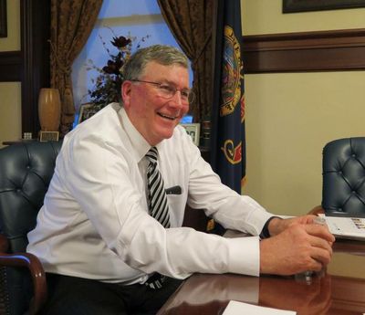 House Speaker Scott Bedke, R-Oakley, speaks with reporters in his Capitol office in January. (Betsy Russell / The Spokesman-Review)