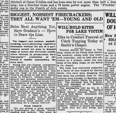 Sales of firecrackers, Roman candles, pinwheels and rockets were strong in Spokane — and one fireworks retailer said that even these were considered too tame by some purchasers, the Spokane Daily Chronicle reported on July 3, 1919. (Spokesman-Review archives)