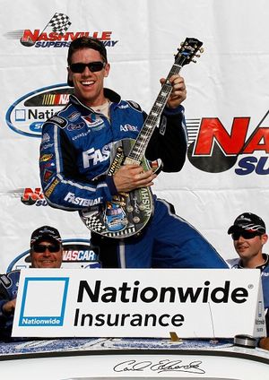 Carl Edwards celebrates his fourth NASCAR Nationwide Series victory and 11th top-10 finish in 12 races on Satuday at Nashville Superspeedway in Lebanon, Tenn. (Photo Credit: Jason Smith/Getty Images for NASCAR) (Jason Smith / Getty Images North America)