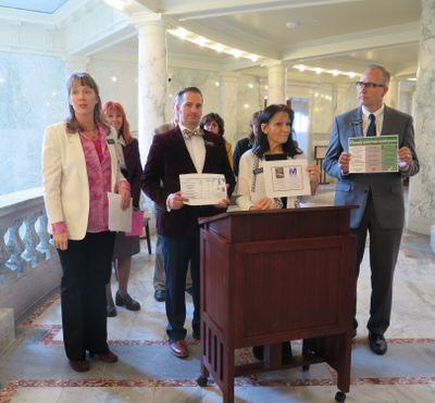 From left, Reps. Priscilla Giddings, Bryan Zollinger, Christy Zito and Ron Nate lead a press conference in the state Capitol on Friday, Feb. 9, 2018, of self-named 