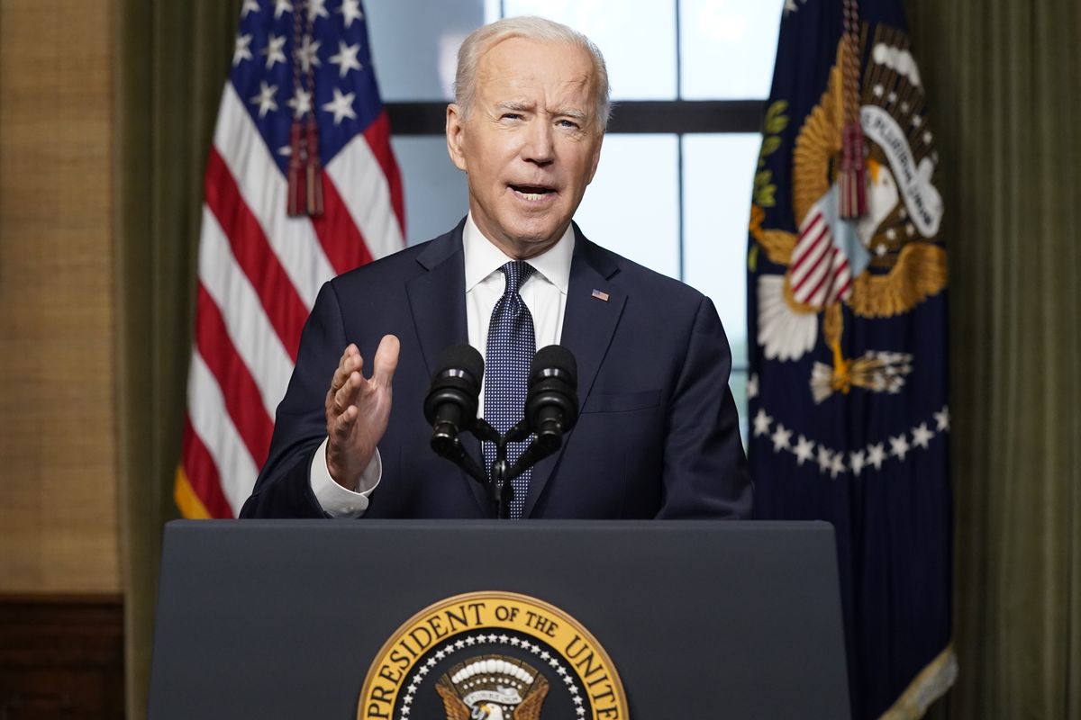 FILE - In this April 14, 2021, file photo President Joe Biden speaks from the Treaty Room in the White House about the withdrawal of the remainder of U.S. troops from Afghanistan.  (Andrew Harnik)