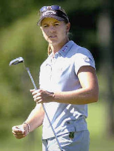 
Annika Sorenstam reacts after putting at the 15th hole during the LPGA Championship. 
 (AP / The Spokesman-Review)