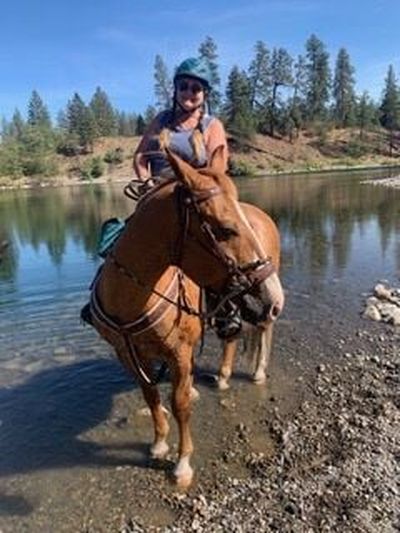 Peggy Boyd seen riding her horse, Clancy, who was shot in the head earlier this month on Boyd’s Nine Mile Falls property. (Courtesy of Peggy Boyd)