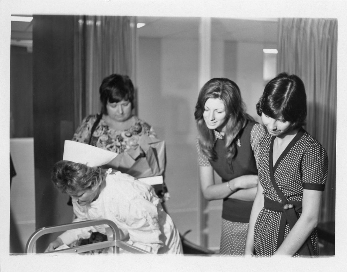 Darlene Gilleland, right, and Rita Marshall visit the abandoned baby they found in 1972. 