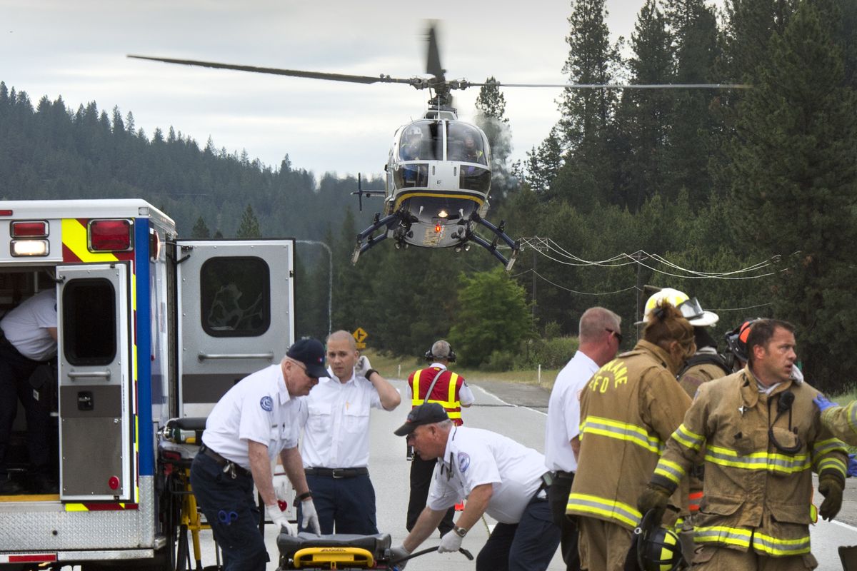 MedStar lands on the scene of a head-on collision in 2013 just south of Spokane on U.S. Highway 195. (Dan Pelle / The Spokesman-Review)