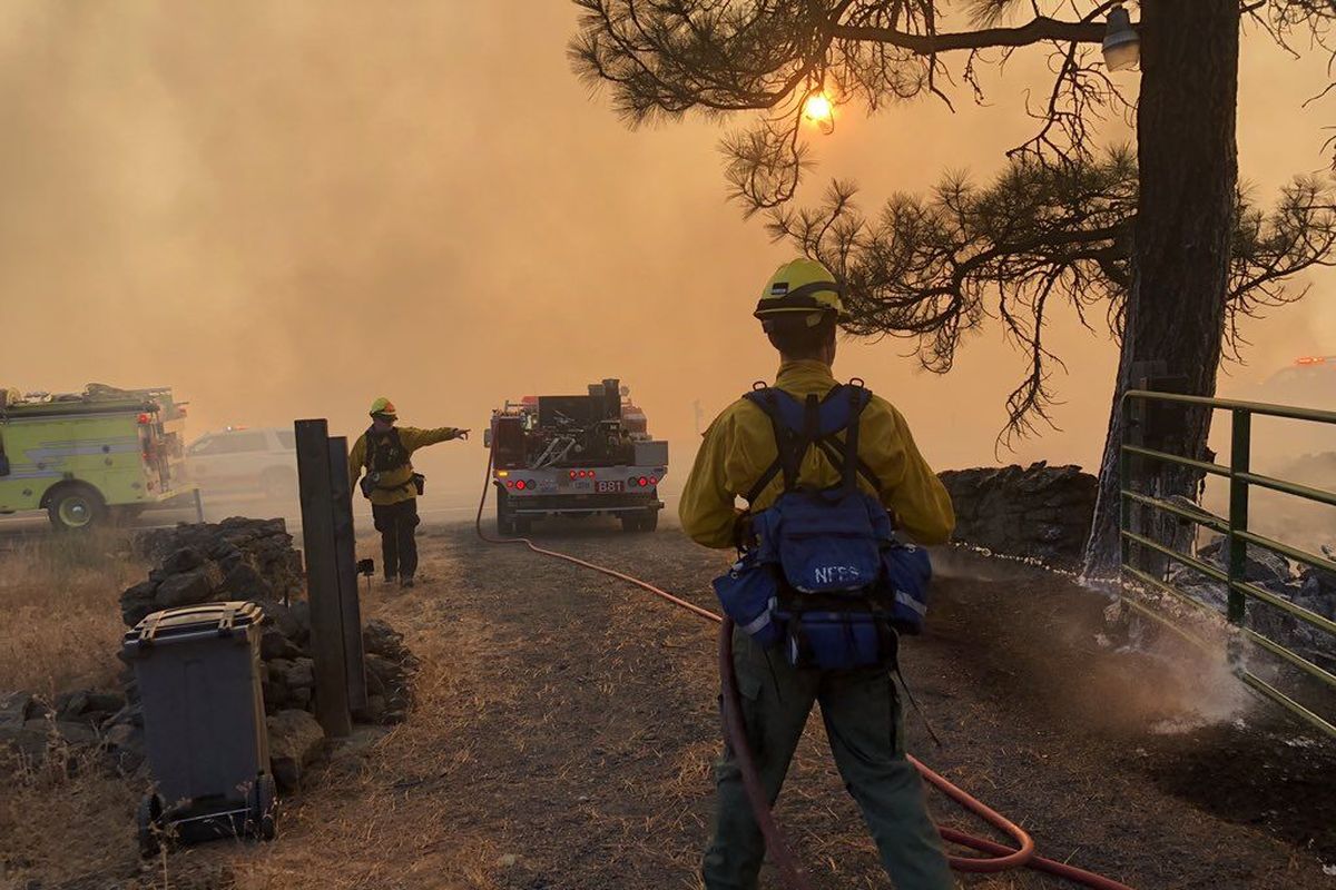 Spokane County Fire District 8 crews were busy battling fires on Trails Road west of Spokane, a wildfire burning near Rosalia, and dispatched crews as part of a strike team to tackle a wildfire burning in Whitman County on September 7, 2020.  (Photo courtesy of Spokane County Fire District 8.)